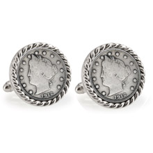 Liberty Nickel Silvertone Rope Bezel Cuff Links