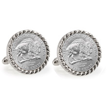 2005 Bison Nickel Silvertone Rope Bezel Cuff Links