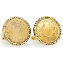 Gold-Layered 1800's Liberty Nickel Goldtone Rope Bezel Cuff Links