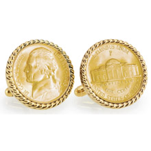 Gold-Layered Silver Jefferson Nickel Wartime Nickel Goldtone Rope Bezel Cuff Links