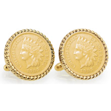 Gold-Layered Indian Head Penny Goldtone Rope Bezel Cuff Links