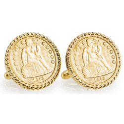 Gold-Layered Seated Liberty Silver Dime Goldtone Rope Bezel Cuff Links