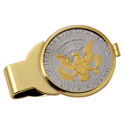 Selectively Gold-Layered Presidential Seal Half Dollar Goldtone Money Clip