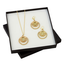 Angel Coin Crystal Gold Tone Earrings and Pendant Boxed Gift Set