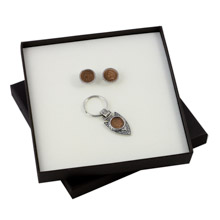 Indian Head Penny Silver Tone Rope Cuff Links and Arrow Head Keychain Boxed Gift Set