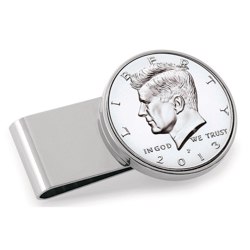 JFK Half Dollar Stainless Steel Silvertone Money Clip