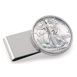 Silver Walking Liberty Half Dollar Stainless Steel Silvertone Money Clip