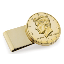 Gold-Layered JFK Half Dollar Stainless Steel Goldtone Money Clip