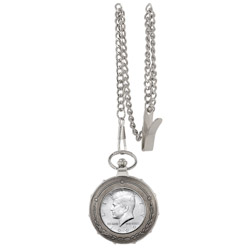 JFK Half Dollar Silvertone Train Pocket Watch