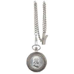 Silver Franklin Half Dollar Silvertone Train Pocket Watch