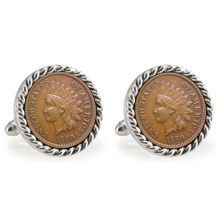 USC 1880 Silvertone Rope Bezel Penny Cuff Links