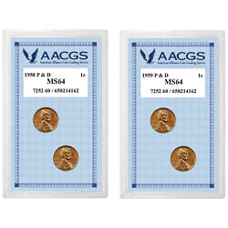 1958 Lincoln Wheat Pennies P&D Graded MS64 + 1959 Lincoln Memorial Pennies P&D Graded MS64