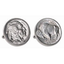 Buffalo Nickel Silvertone Bezel Cuff Links