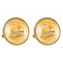 Gold-Layered 2004 Keelboat Nickel Goldtone Bezel Cuff Links