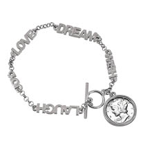 Silver Mercury Dime Inspirational Dream Wish Love Laugh Joy Coin Bracelet