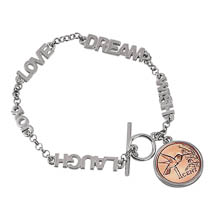 Inspirational Dream Wish Love Laugh Joy Hummingbird Coin Toggle Bracelet