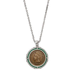 Indian Head Penny Green Enamel Coin Pendant Necklace