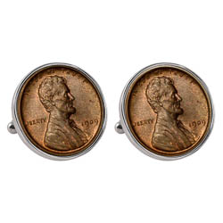 1909 First-Year-of-Issue Lincoln Penny Silvertone Bezel Cuff Links