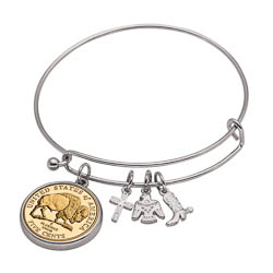 Western Charm Silver Tone Gold Layered Bison Nickel Coin Bangle Bracelet