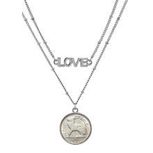 Irish Three Pence Rabbit Coin Double Strand Love Necklace