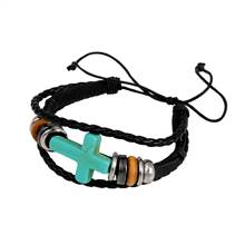 Cross and Beads On Braided Cord Bracelet