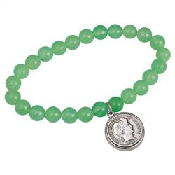 Silver Barber Dime Aventurine Coin Stretch Bracelet