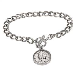 Silver Mercury Dime Silvertone Coin Toggle Bracelet