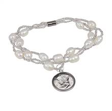 White Cultured Freshwater Pearl Mercury Dime Bracelet