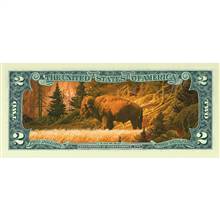 Two Dollar Bison Colorized Bill