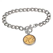 24KT Gold Plated Hummingbird Coin Silvertone Toggle Bracelet