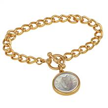 Irish Threepence Coin Goldtone Toggle Bracelet