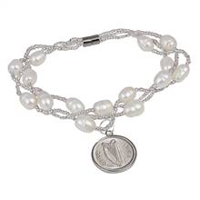 Irish Three Pence Freshwater Pearl Magnetic Closure Coin Bracelet