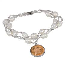 Starfish One Cent Freshwater Pearl Magnetic Closure Coin Bracelet
