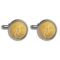 St Gaudens Design Gold Layered Replica American Eagle Coin Silvertone Cufflinks