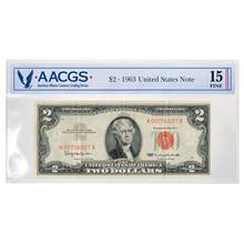 Series 1963 $2 United States Note Graded Fine 15 by AACGS