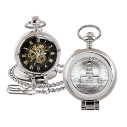 JFK Bicentennial Half Dollar Coin Pocket Watch with Skeleton Movement - Black Dial with Gold Roman Numerals