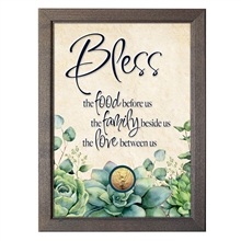 Bless Food, Family, Love With Angel Coin in 5x7 Frame