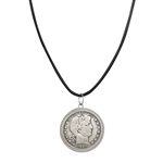 Barber Silver Half Dollar Coin Pendant With Leather Cord