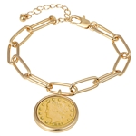 Gold Layered Liberty Nickel Coin Goldtone Elongated Link Bracelet