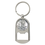 Silver Walking Liberty Half Dollar Coin Key Chain Bottle Opener