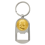 Gold-Layered Silver Franklin Half Dollar Coin Key Chain Bottle Opener