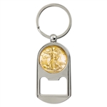 Gold-Layered Silver Walking Liberty Half Dollar Coin Key Chain Bottle Opener