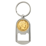 Gold-Layered Silver Barber Half Dollar Coin Key Chain Bottle Opener