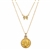 Butterfly Coin Goldtone Pendant With Double Chain With Angel Wings