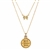 Three Lions Coin Goldtone Pendant With Double Chain With Angel Wings