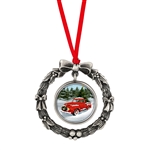 JFK Half Dollar Wreath Ornament With Colorized Vintage Red Christmas Tree Truck Coin