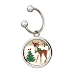 Holiday Reindeer Colorized JFK Half Dollar Silvertone Keychain