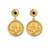 Gold Layered Butterfly Coin Goldtone Art Deco Earrings With Black Stone