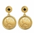 Gold Layered 3 Pence Coin Goldtone Art Deco Earrings With Black Stone