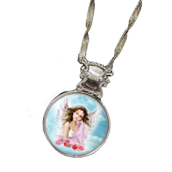 Colorized Angel JFK Half Dollar Silvertone Pendant 24'' Chain